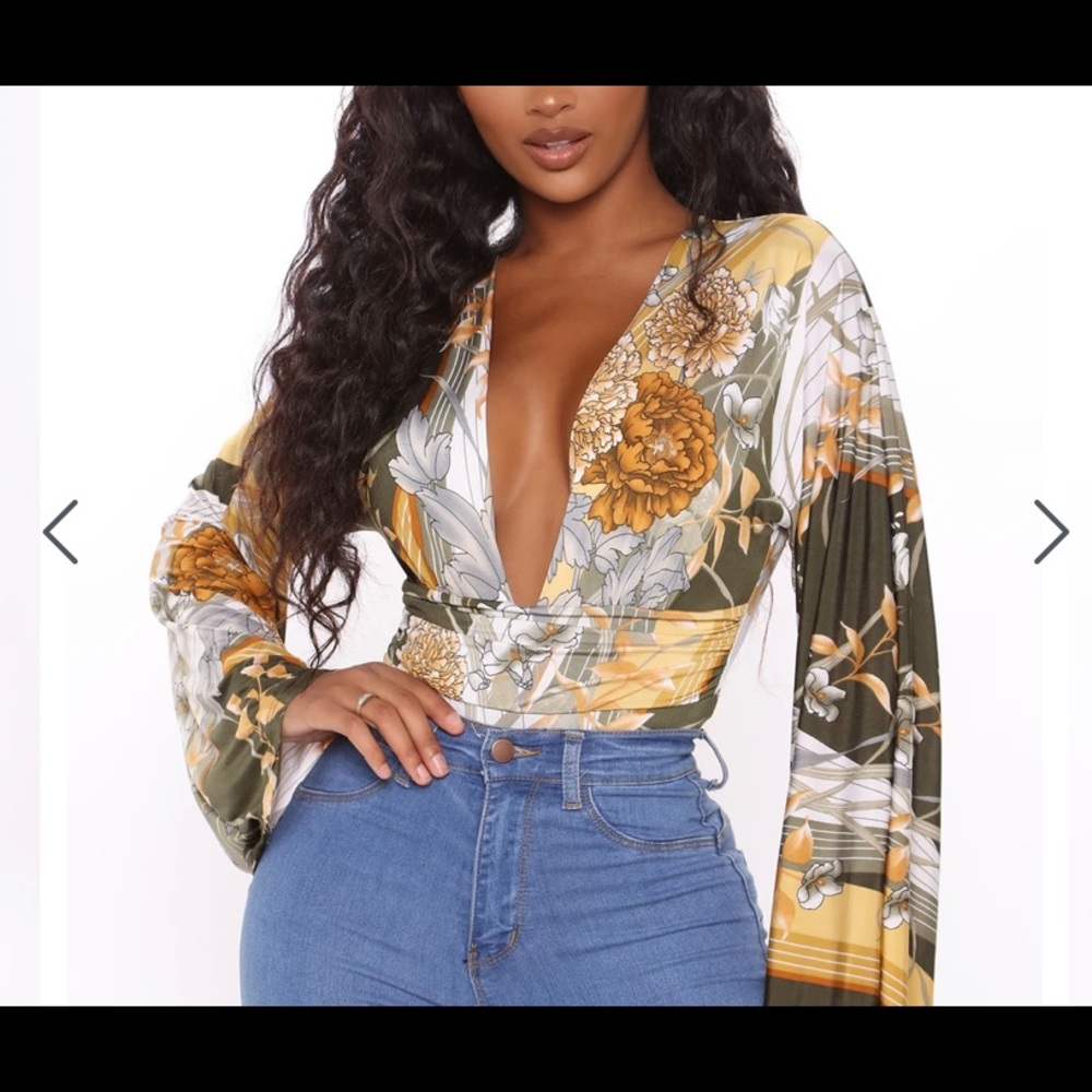 Kesha Bell Sleeve Bodysuit - Olive/combo